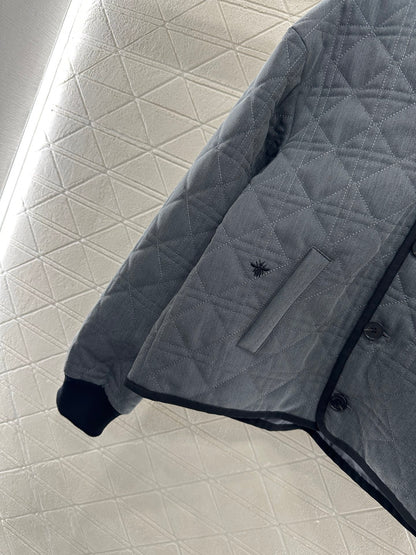 V-neck edging rattan plaid jacket cotton jacket