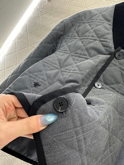 V-neck edging rattan plaid jacket cotton jacket