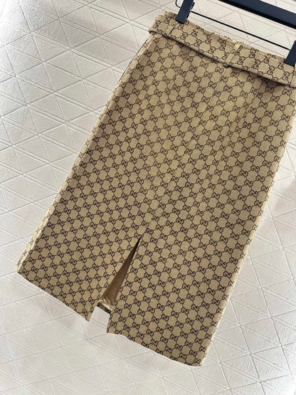 Jacquard waistband mid length skirt