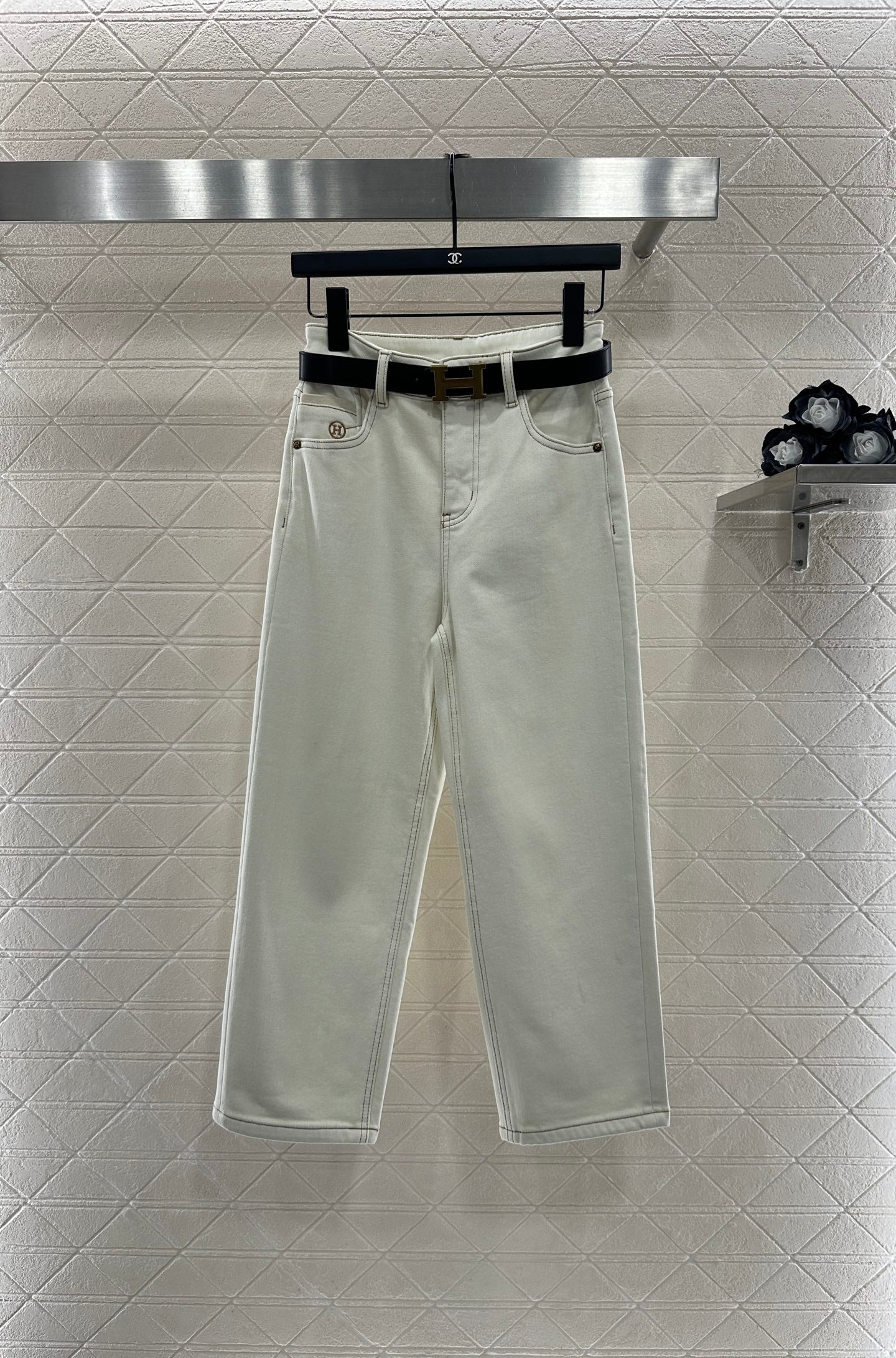 Straight waist belt with fleece jeans