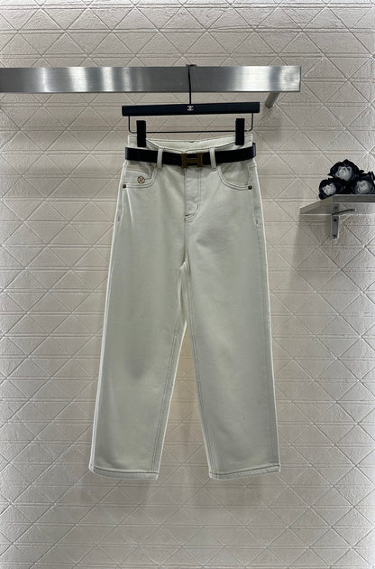 Straight waist belt with fleece jeans