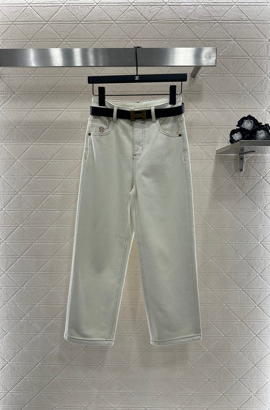 Straight waist belt with fleece jeans