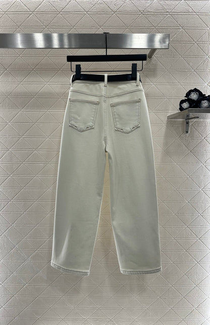 Straight waist belt with fleece jeans