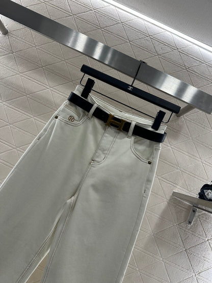 Straight waist belt with fleece jeans