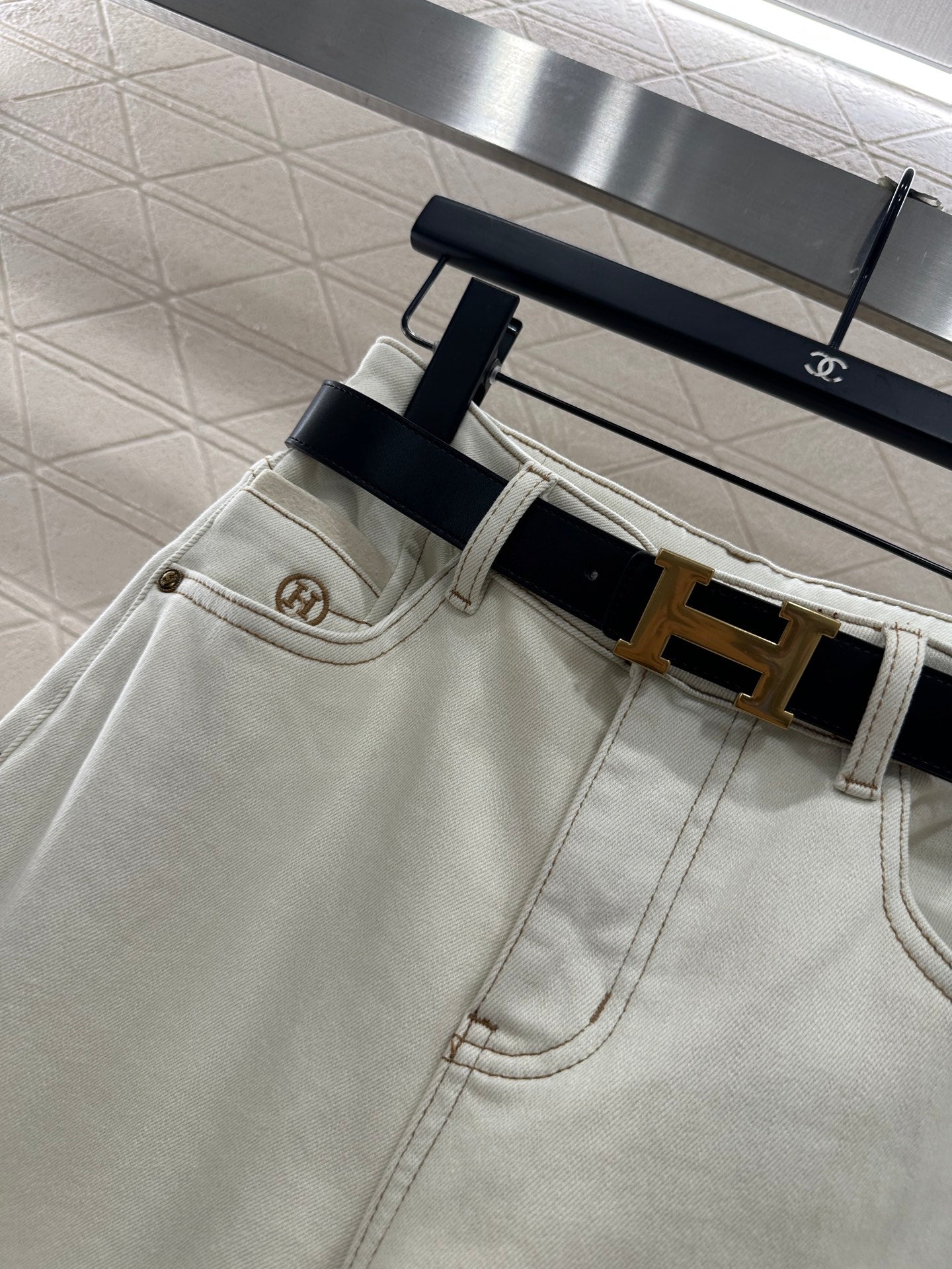 Straight waist belt with fleece jeans