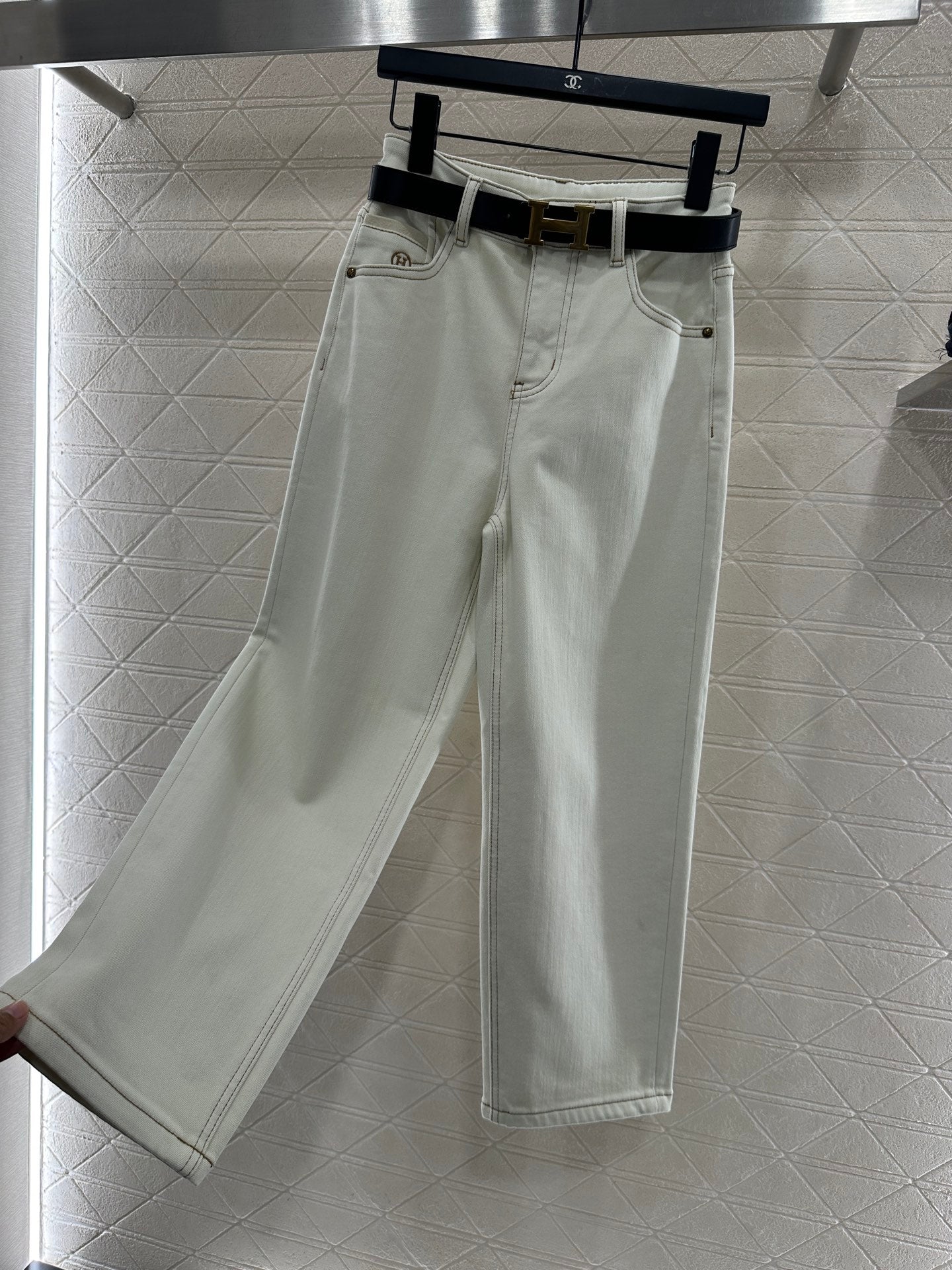 Straight waist belt with fleece jeans