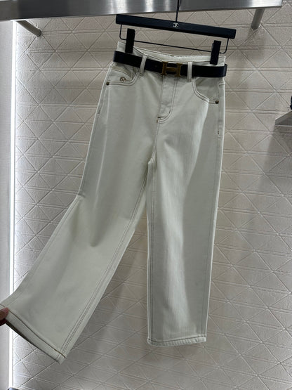 Straight waist belt with fleece jeans