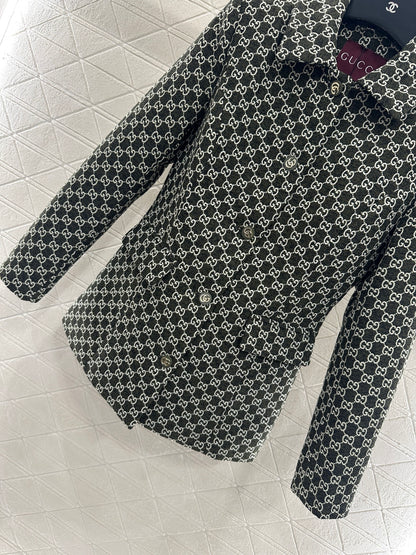 Flip collar jacquard suit