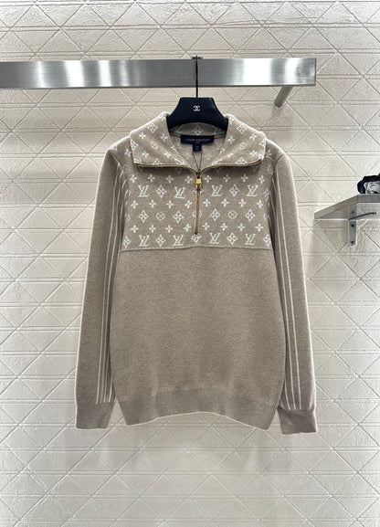 Collar Splicing Jacquard Knitted Top