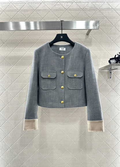 Round neck patchwork sleeve jacket half skirt set