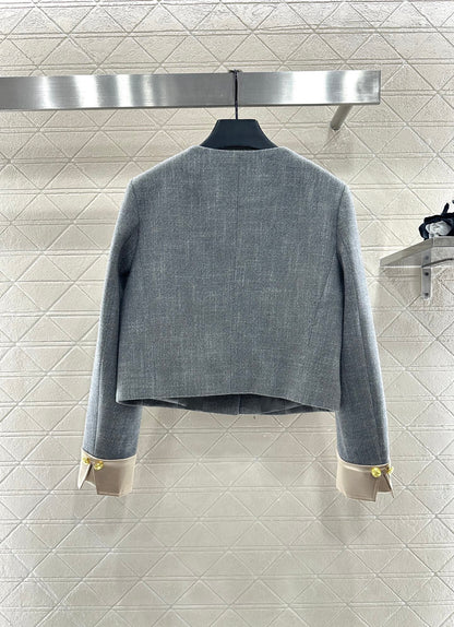 Round neck patchwork sleeve jacket half skirt set