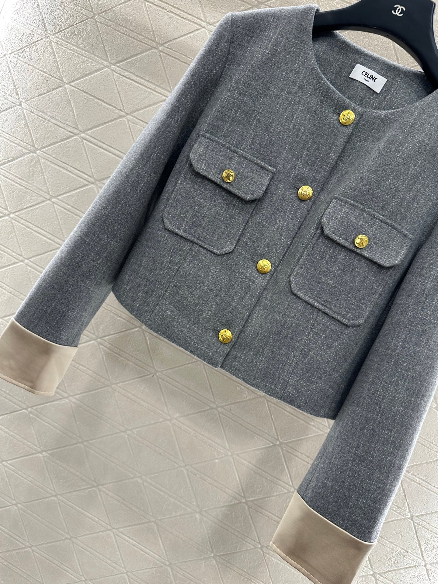 Round neck patchwork sleeve jacket half skirt set