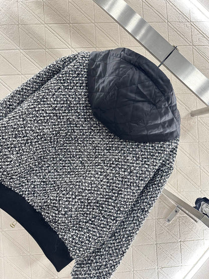 Splicing hooded woolen drawstring jacket