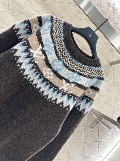 Heavy industry crochet round neck pullover sweater