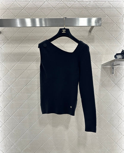 Single sleeve bow knit top