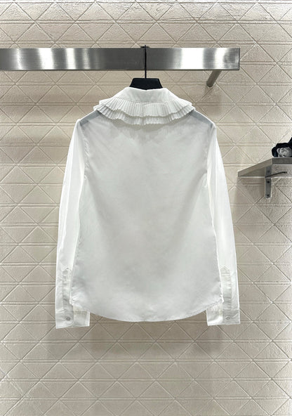 Stacked organ pleated lapel shirt