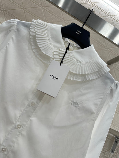 Stacked organ pleated lapel shirt