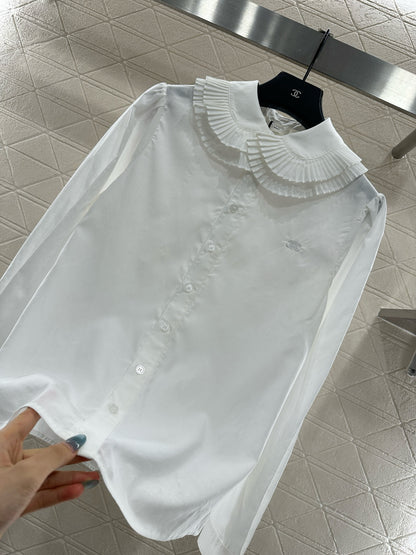 Stacked organ pleated lapel shirt