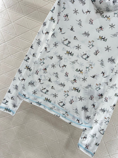 Round neck design ski print top