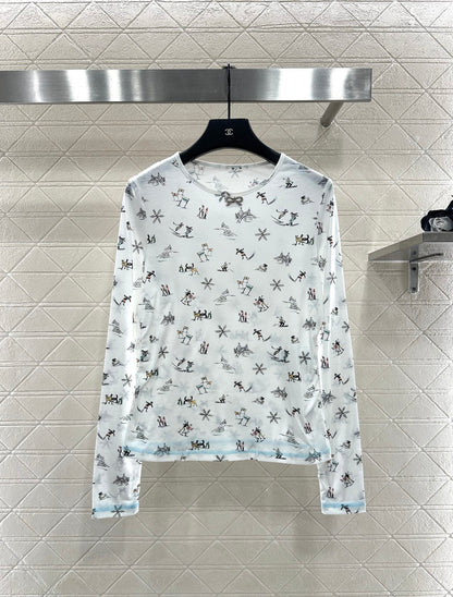 Round neck design ski print top