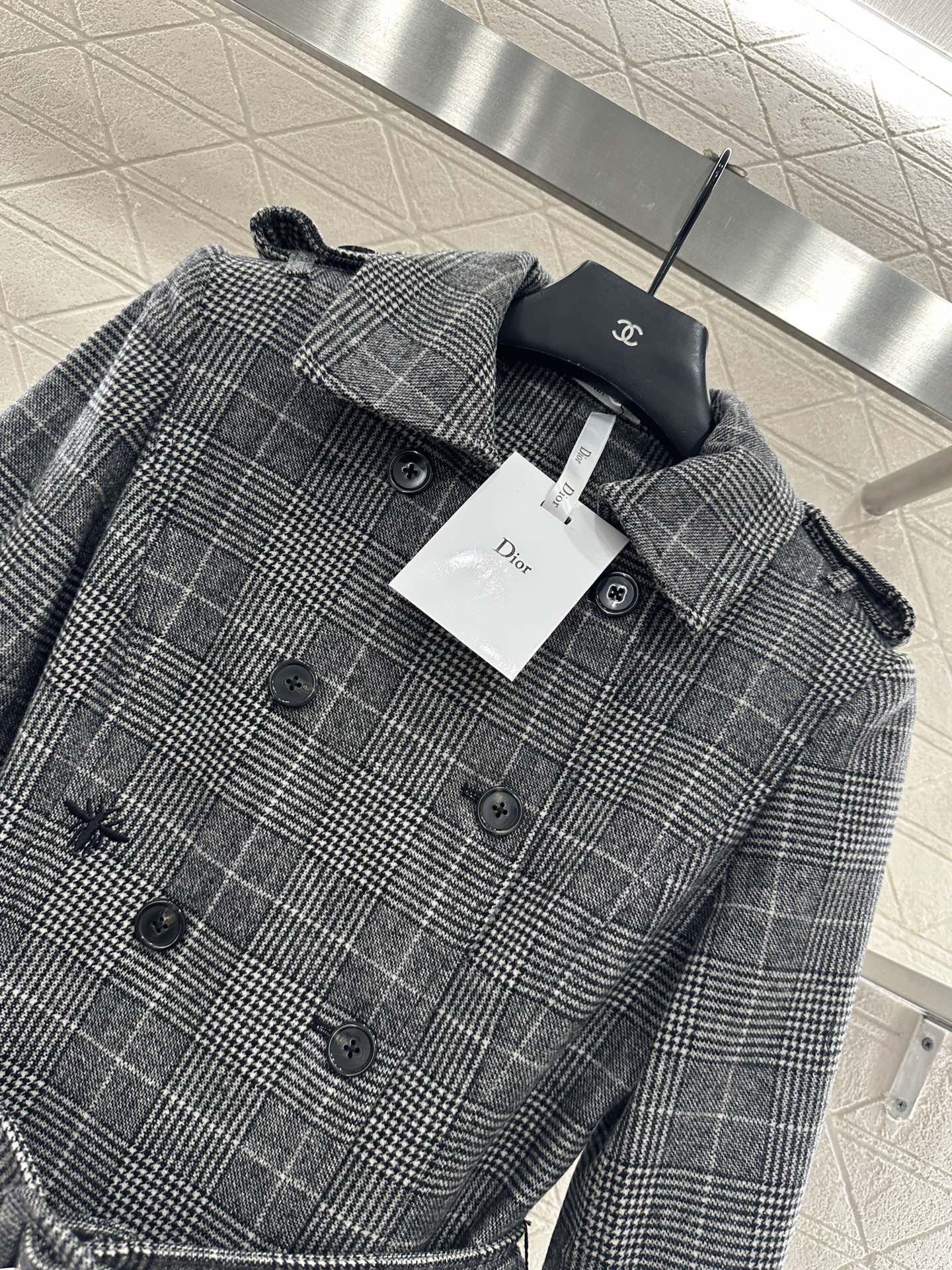 Plaid shawl double breasted windbreaker