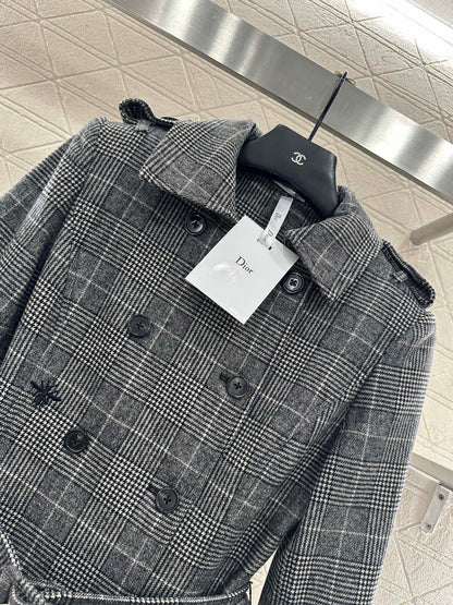 Plaid shawl double breasted windbreaker