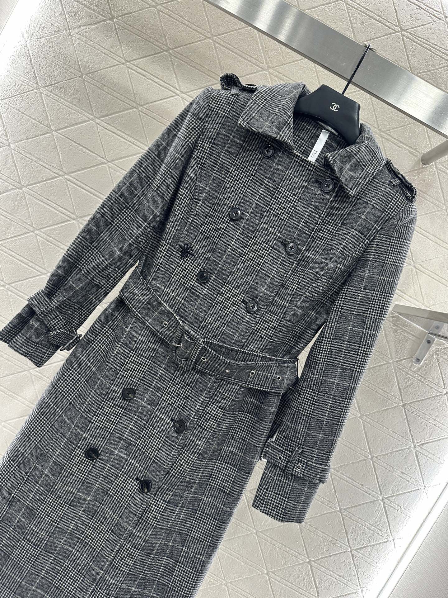 Plaid shawl double breasted windbreaker