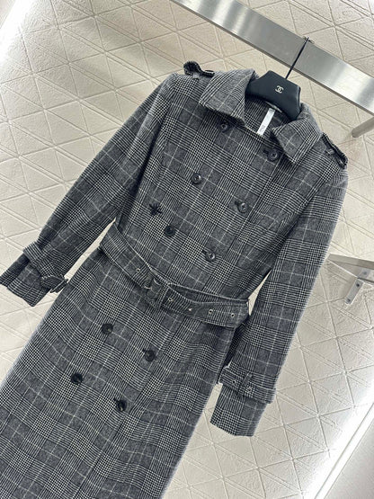 Plaid shawl double breasted windbreaker