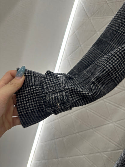 Plaid shawl double breasted windbreaker