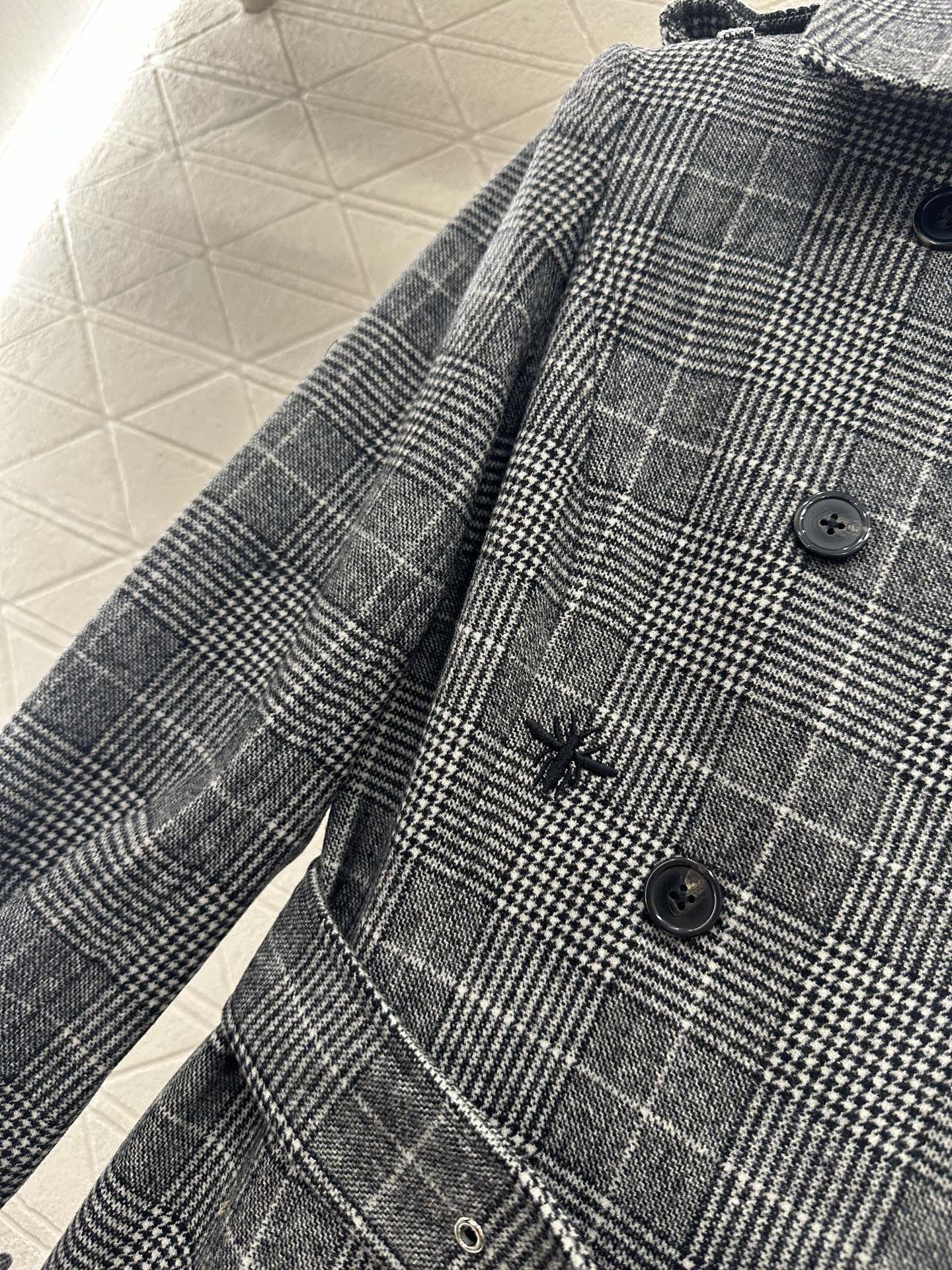 Plaid shawl double breasted windbreaker