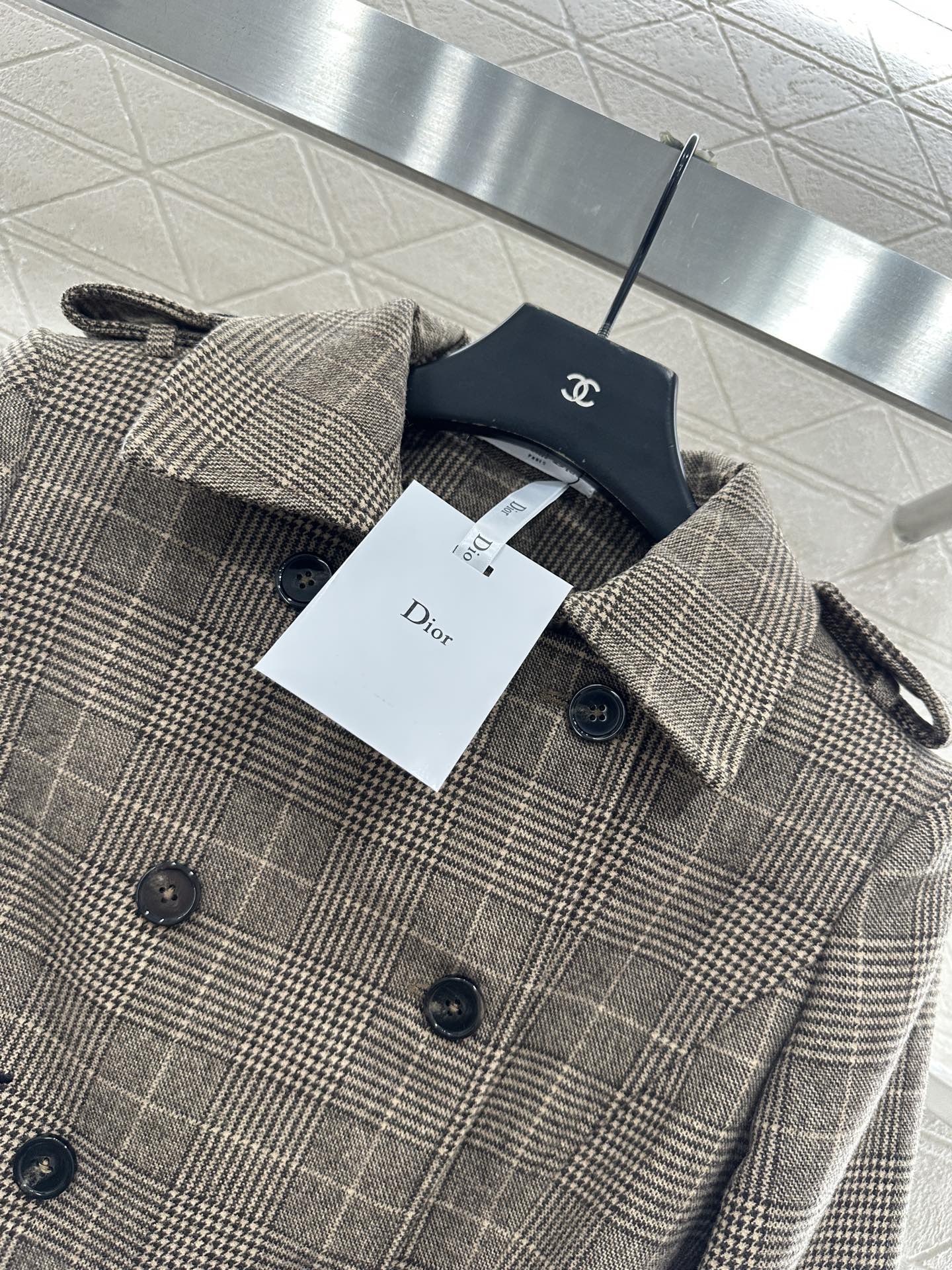 Plaid shawl double breasted windbreaker