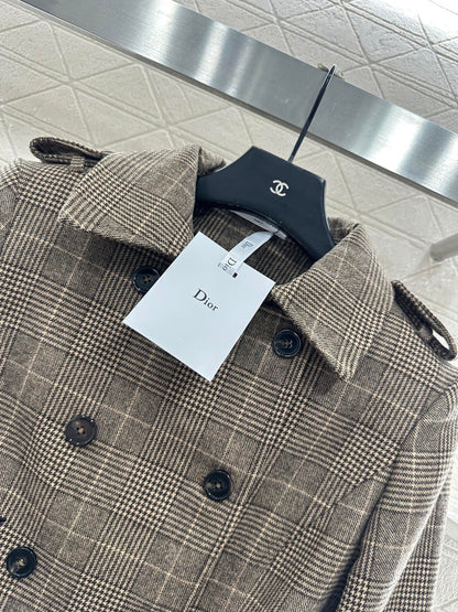 Plaid shawl double breasted windbreaker