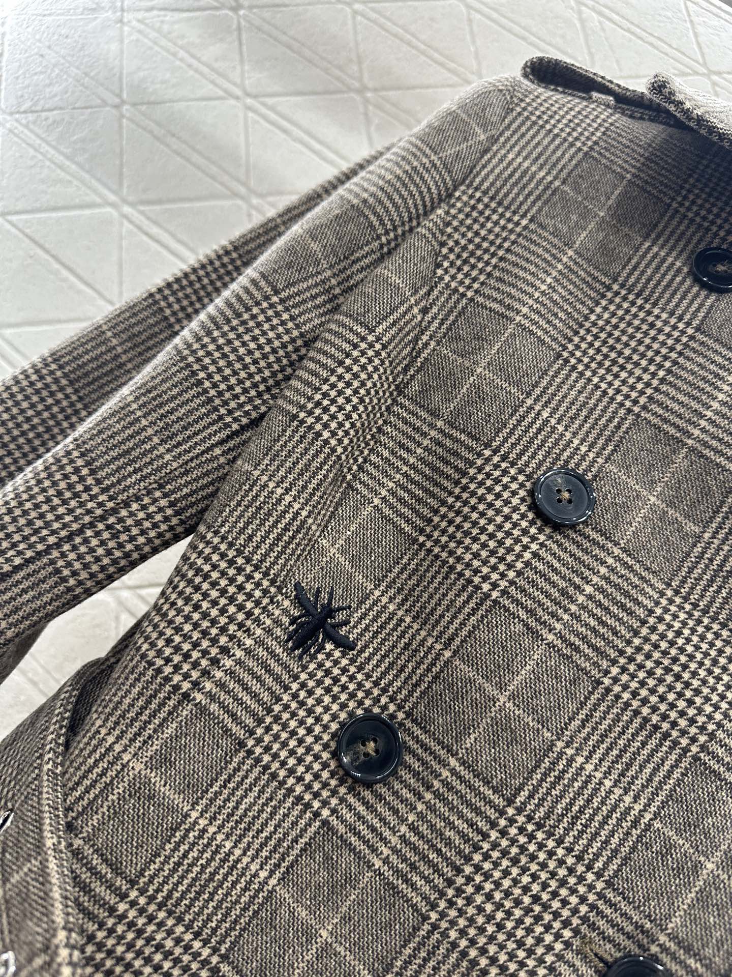 Plaid shawl double breasted windbreaker