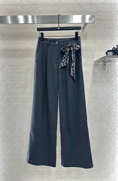 Silk scarf wide leg pants