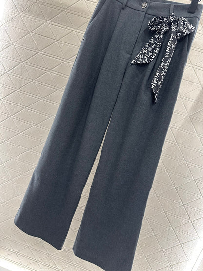 Silk scarf wide leg pants