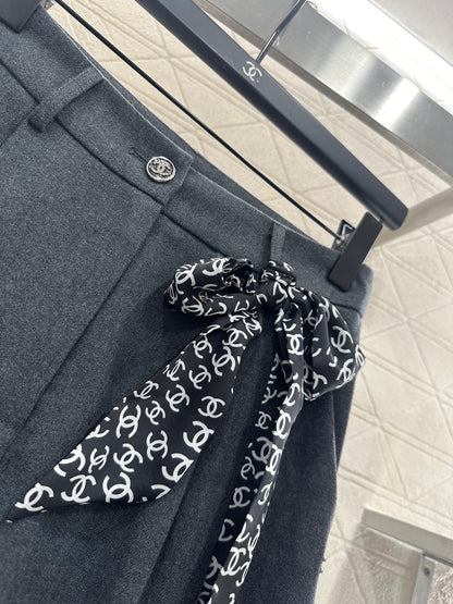 Silk scarf wide leg pants