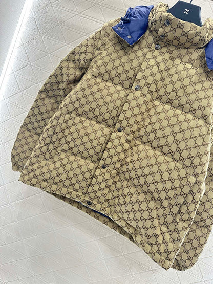 Detachable jacquard hooded down jacket