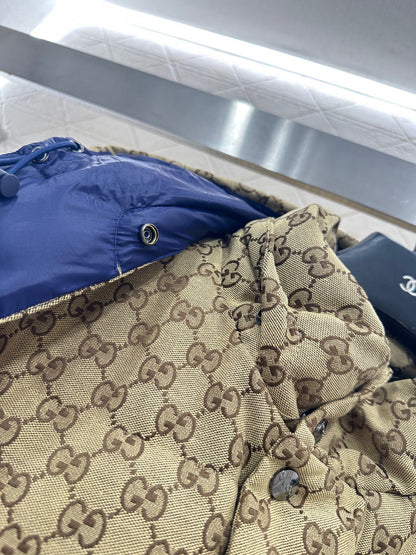 Detachable jacquard hooded down jacket