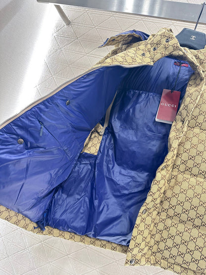 Detachable jacquard hooded down jacket