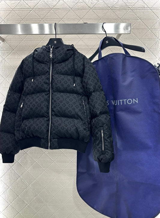 Jacquard hooded down jacket