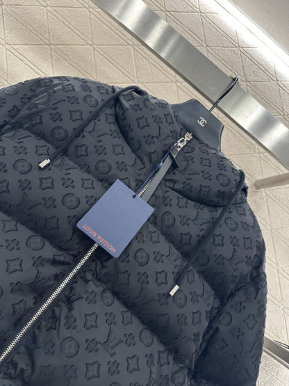 Jacquard hooded down jacket