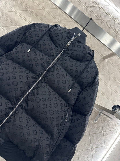 Jacquard hooded down jacket