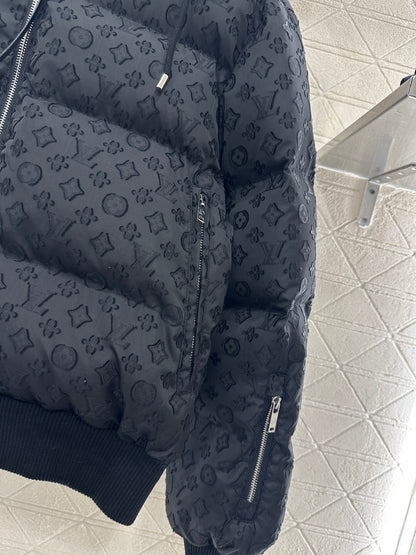 Jacquard hooded down jacket