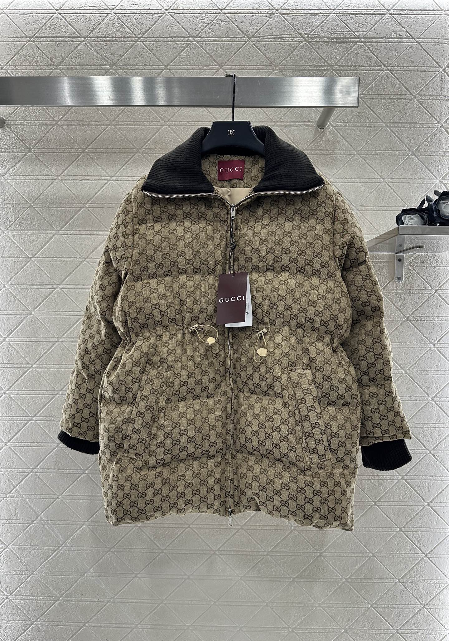 Jacquard mid length down jacket