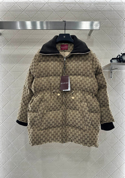 Jacquard mid length down jacket