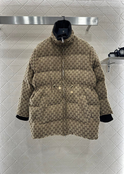 Jacquard mid length down jacket