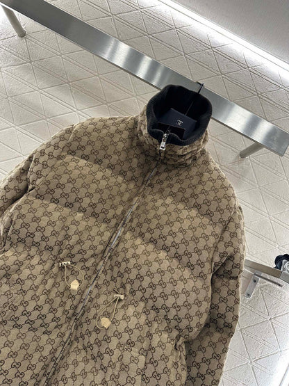Jacquard mid length down jacket