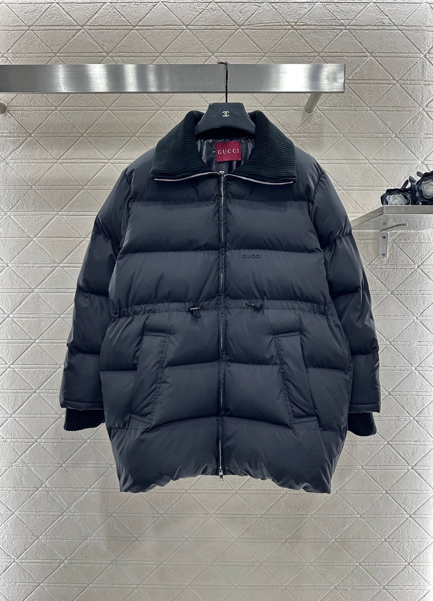 Jacquard mid length down jacket