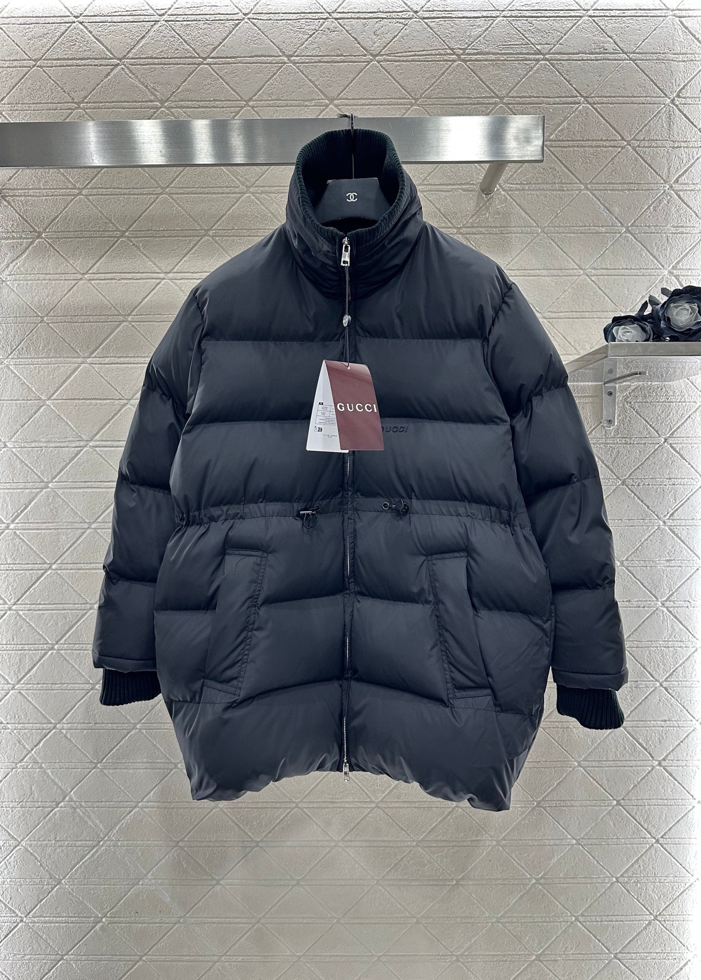 Jacquard mid length down jacket