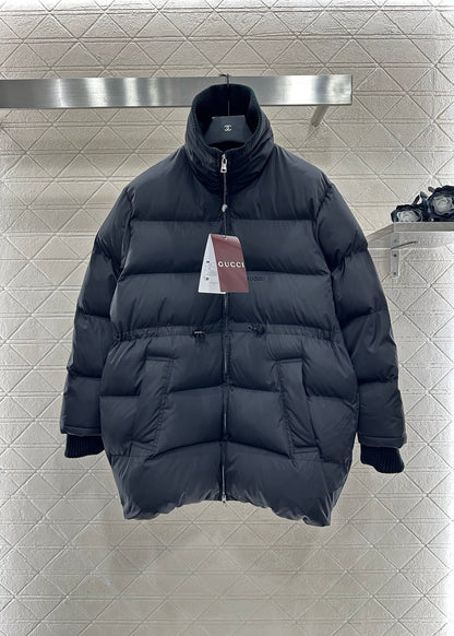 Jacquard mid length down jacket